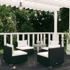 vidaXL 4-részes fekete polyrattan kerti bútorszett párnákkal kerti bútor