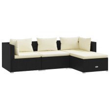 vidaXL 4-részes fekete polyrattan kerti bútorszett párnákkal (3101639) kerti bútor