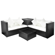vidaXL 4-részes fekete polyrattan kerti bútorszett párnákkal (42893) kerti bútor