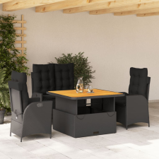 vidaXL 4 részes fekete polyrattan kerti étkezőszett párnákkal kerti bútor
