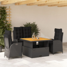vidaXL 4 részes fekete polyrattan kerti étkezőszett párnákkal kerti bútor