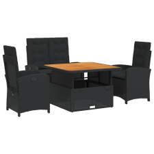 vidaXL 4 részes fekete polyrattan kerti étkezőszett párnákkal (3277332) kerti bútor