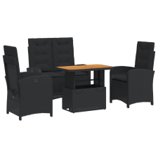 vidaXL 4 részes fekete polyrattan kerti étkezőszett párnákkal (3277335) kerti bútor