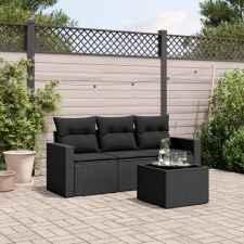 vidaXL 4 részes fekete polyrattan kerti ülőgarnitúra párnákkal kerti bútor
