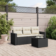 vidaXL 4 részes fekete polyrattan kerti ülőgarnitúra párnákkal kerti bútor