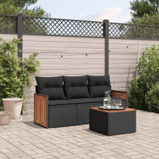 vidaXL 4 részes fekete polyrattan kerti ülőgarnitúra párnákkal kerti bútor