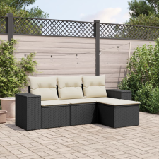 vidaXL 4 részes fekete polyrattan kerti ülőgarnitúra párnákkal kerti bútor