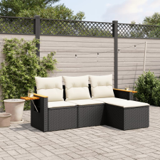 vidaXL 4 részes fekete polyrattan kerti ülőgarnitúra párnákkal kerti bútor
