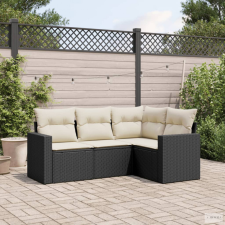 vidaXL 4 részes fekete polyrattan kerti ülőgarnitúra párnákkal kerti bútor
