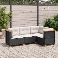 vidaXL 4 részes fekete polyrattan kerti ülőgarnitúra párnákkal kerti bútor