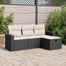 vidaXL 4 részes fekete polyrattan kerti ülőgarnitúra párnákkal kerti bútor