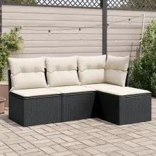 vidaXL 4 részes fekete polyrattan kerti ülőgarnitúra párnákkal kerti bútor