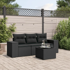 vidaXL 4 részes fekete polyrattan kerti ülőgarnitúra párnákkal kerti bútor