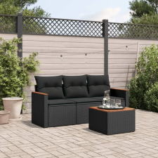 vidaXL 4 részes fekete polyrattan kerti ülőgarnitúra párnákkal kerti bútor