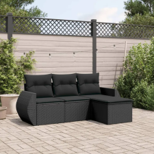 vidaXL 4 részes fekete polyrattan kerti ülőgarnitúra párnákkal kerti bútor