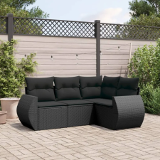 vidaXL 4 részes fekete polyrattan kerti ülőgarnitúra párnákkal kerti bútor