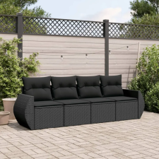 vidaXL 4 részes fekete polyrattan kerti ülőgarnitúra párnákkal kerti bútor