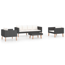vidaXL 4 részes fekete polyrattan kerti ülőgarnitúra párnákkal (3059334) kerti bútor