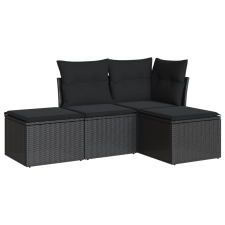 vidaXL 4 részes fekete polyrattan kerti ülőgarnitúra párnákkal (3217475) kerti bútor