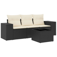 vidaXL 4 részes fekete polyrattan kerti ülőgarnitúra párnákkal (3222265) kerti bútor