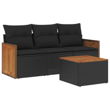 vidaXL 4 részes fekete polyrattan kerti ülőgarnitúra párnákkal (3227441) kerti bútor