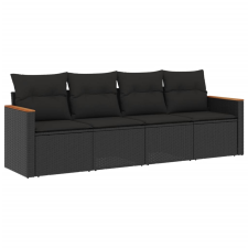 vidaXL 4 részes fekete polyrattan kerti ülőgarnitúra párnákkal (3258170) kerti bútor