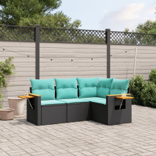vidaXL 4 részes fekete polyrattan kerti ülőgarnitúra párnával kerti bútor