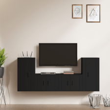 vidaXL 4 részes fekete szerelt fa TV-szekrényszett bútor