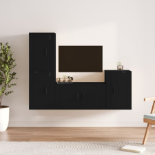 vidaXL 4 részes fekete szerelt fa TV-szekrényszett bútor