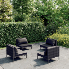 vidaXL 4-részes sötétszürke polyrattan kerti bútorszett párnákkal kerti bútor