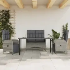 vidaXL 4 részes szürke polyrattan kerti étkezőszett párnával kerti bútor