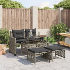 vidaXL 4 részes szürke polyrattan üveg kerti ülőgarnitúra párnákkal kerti bútor