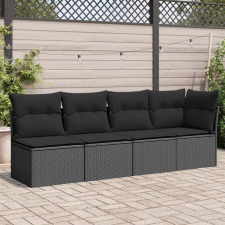 vidaXL 4 személyes fekete polyrattan kerti kanapé párnával kerti bútor