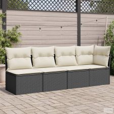 vidaXL 4 személyes fekete polyrattan kerti kanapé párnával kerti bútor