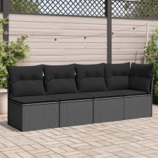 vidaXL 4 személyes fekete polyrattan kerti kanapé párnával kerti bútor