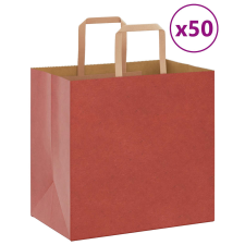 vidaXL 50 db piros kraft papírzacskók fogantyúkkal 26x17x25 cm ajándéktasak
