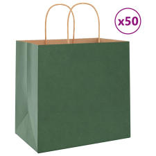 vidaXL 50 db zöld papírzacskók fogantyúkkal 26x17x25 cm ajándéktasak