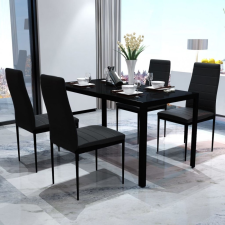 vidaXL 5 darabos fekete étkezőasztal szett bútor