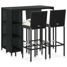 vidaXL 5 darabos fekete polyrattan kerti bárszett párnákkal (3064918) kerti bútor