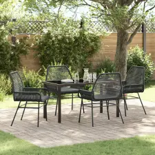 vidaXL 5 darabos kerti étkező szett párnákkal, fekete poly rattan kerti bútor