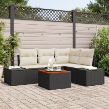 vidaXL 5 darabos kertibútor szett párnákkal, fekete poly rattan acacia kerti bútor