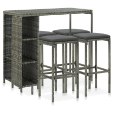 vidaXL 5 darabos szürke polyrattan kerti bárszett párnákkal kerti bútor