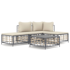 vidaXL 5-részes antracitszürke polyrattan kerti ülőgarnitúra párnákkal (3186728) kerti bútor