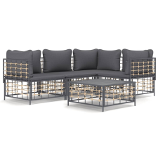 vidaXL 5-részes antracitszürke polyrattan kerti ülőgarnitúra párnákkal (3186749) kerti bútor