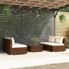 vidaXL 5-részes barna polyrattan kerti bútorszett párnákkal kerti bútor