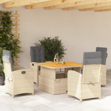 vidaXL 5 részes bézs polyrattan kerti étkezőgarnitúra párnákkal kerti bútor