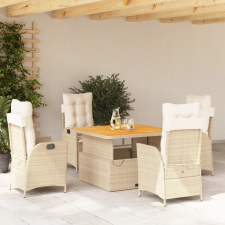 vidaXL 5 részes bézs polyrattan kerti étkezőgarnitúra párnákkal kerti bútor