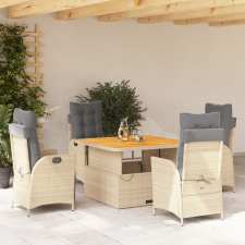 vidaXL 5 részes bézs polyrattan kerti étkezőgarnitúra párnákkal kerti bútor