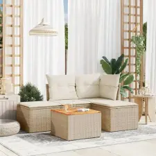 vidaXL 5 részes bézs polyrattan kerti ülőgarnitúra párnákkal kerti bútor