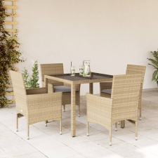 vidaXL 5 részes bézs polyrattan/üveg kerti étkezőgarnitúra párnákkal kerti bútor